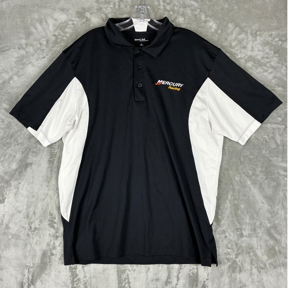 Sport-Tek Mercury Racing Polo Shirt Mens XL Black White Colorblock Performance